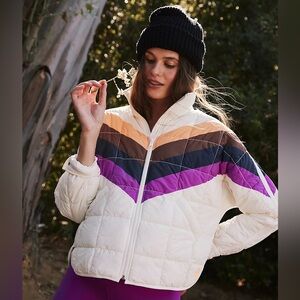Free People Movement x Hatch Printed Puffer Jacket Chevron White NWT